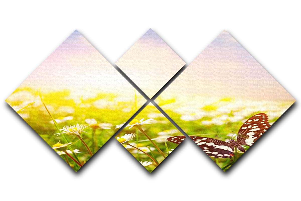 Butterfly on a daisy field 4 Square Multi Panel Canvas - Canvas Art Rocks - 1