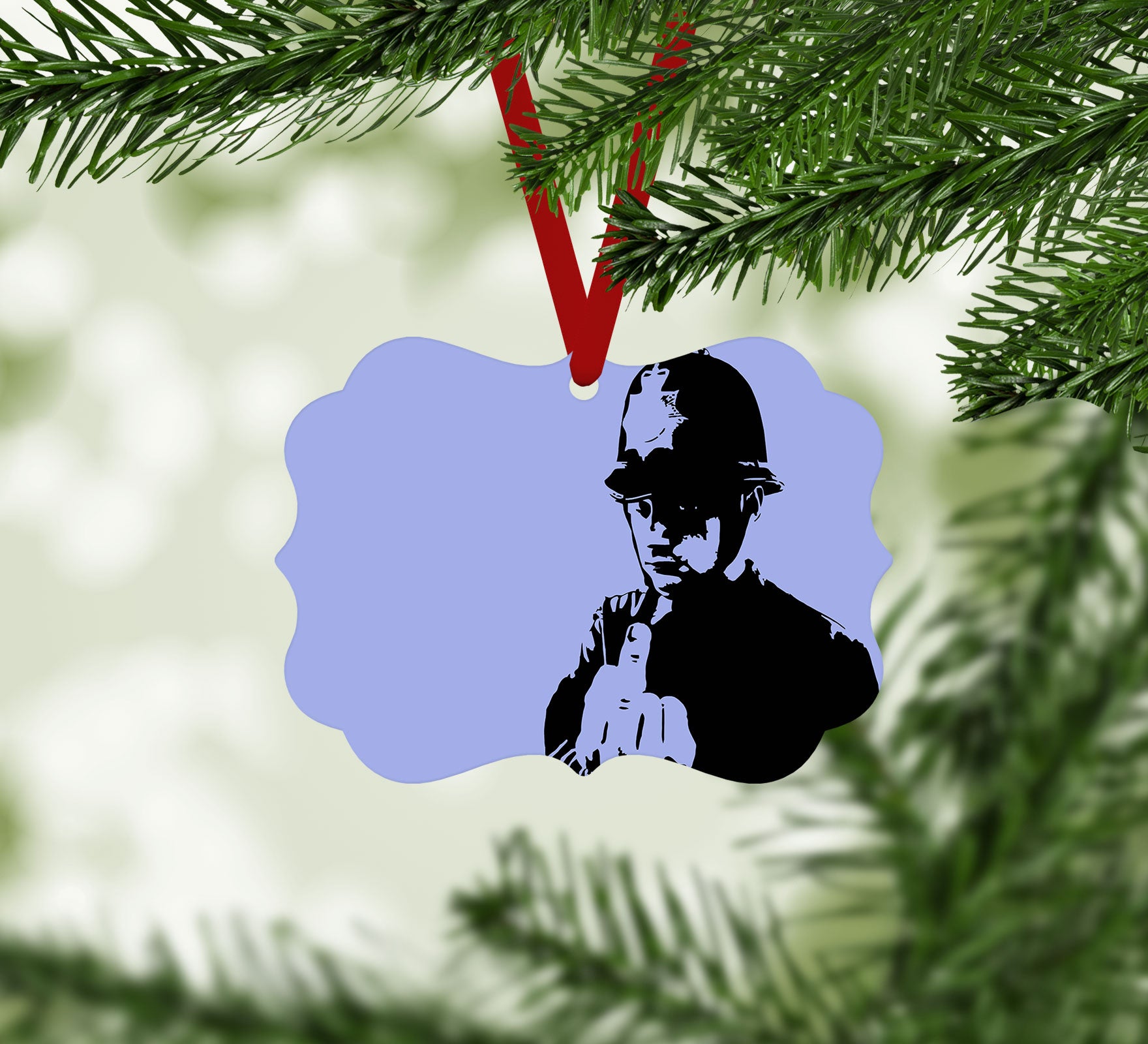 Banksy Rude Policeman Blue Christmas Ornament