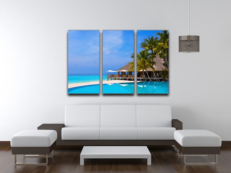 Cafe and pool on a tropical beach 3 Split Panel Canvas Print - Canvas Art Rocks - 3