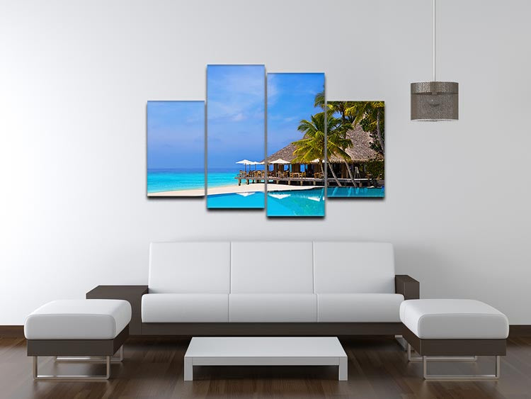 Cafe and pool on a tropical beach 4 Split Panel Canvas - Canvas Art Rocks - 3