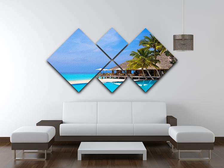Cafe and pool on a tropical beach 4 Square Multi Panel Canvas - Canvas Art Rocks - 3
