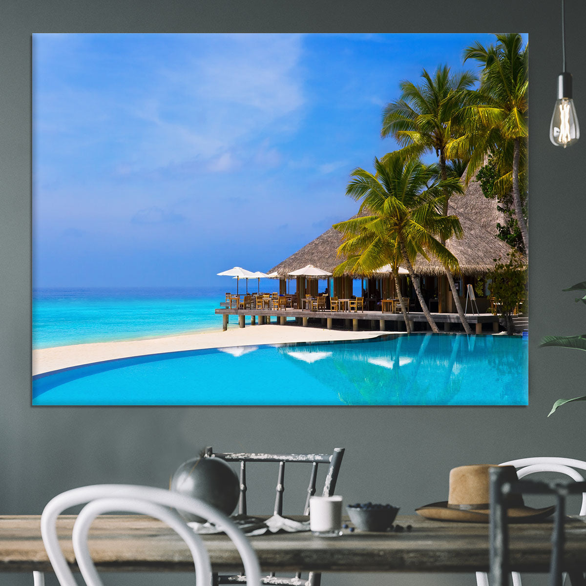 Cafe and pool on a tropical beach Canvas Print or Poster - Canvas Art Rocks - 3