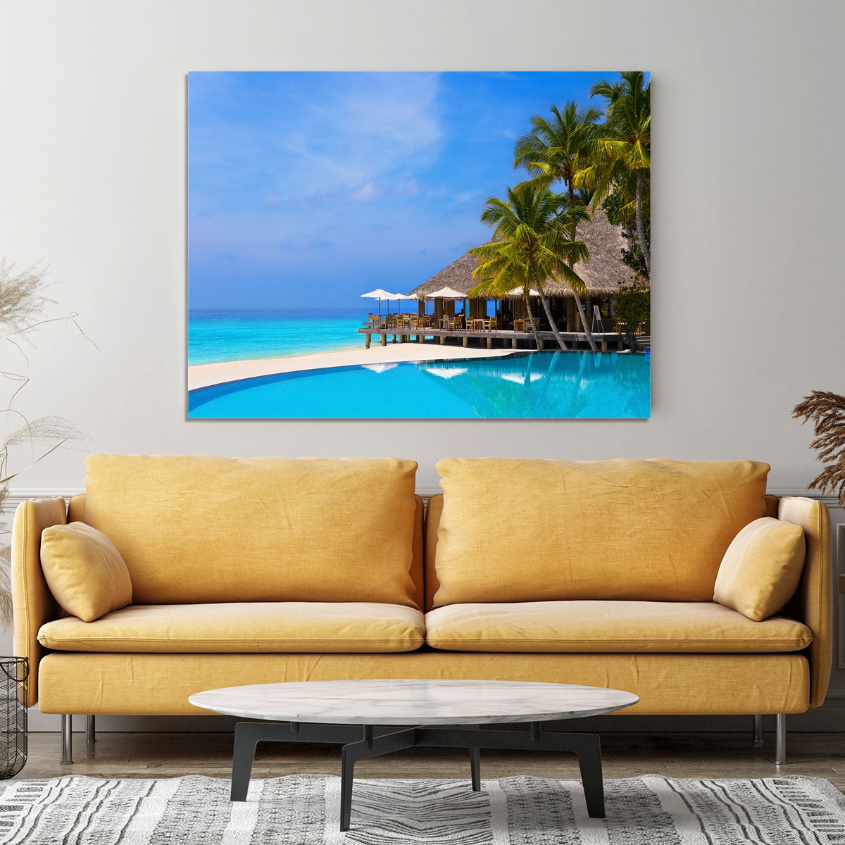 Cafe and pool on a tropical beach Canvas Print or Poster - Canvas Art Rocks - 4