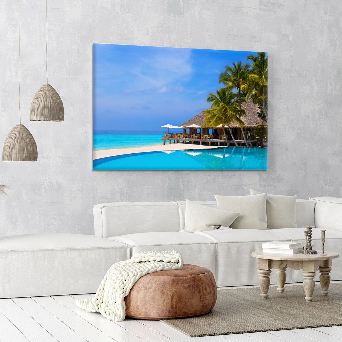 Cafe and pool on a tropical beach Canvas Print or Poster - Canvas Art Rocks - 6