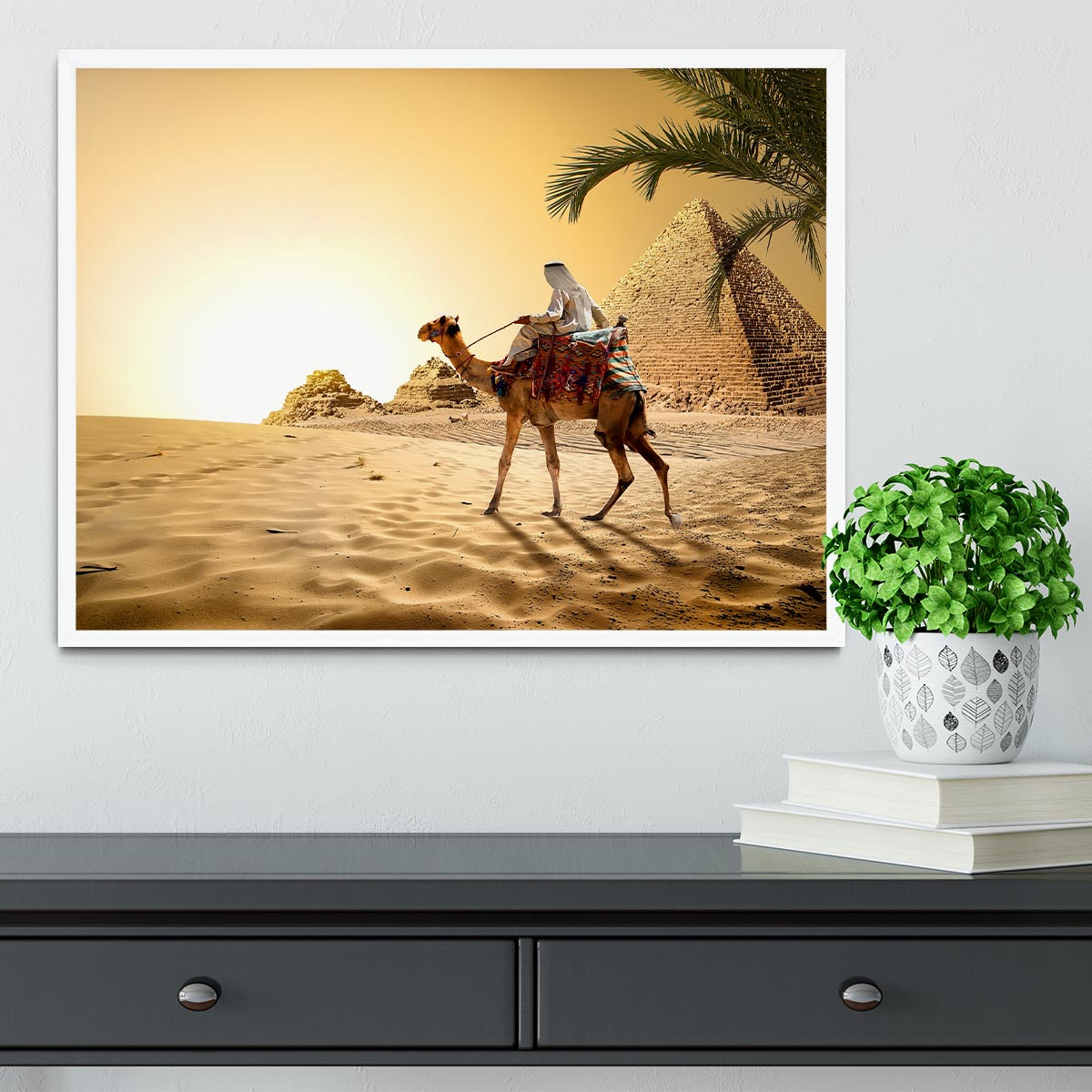 Camel near pyramids desert of Egypt Framed Print - Canvas Art Rocks -6
