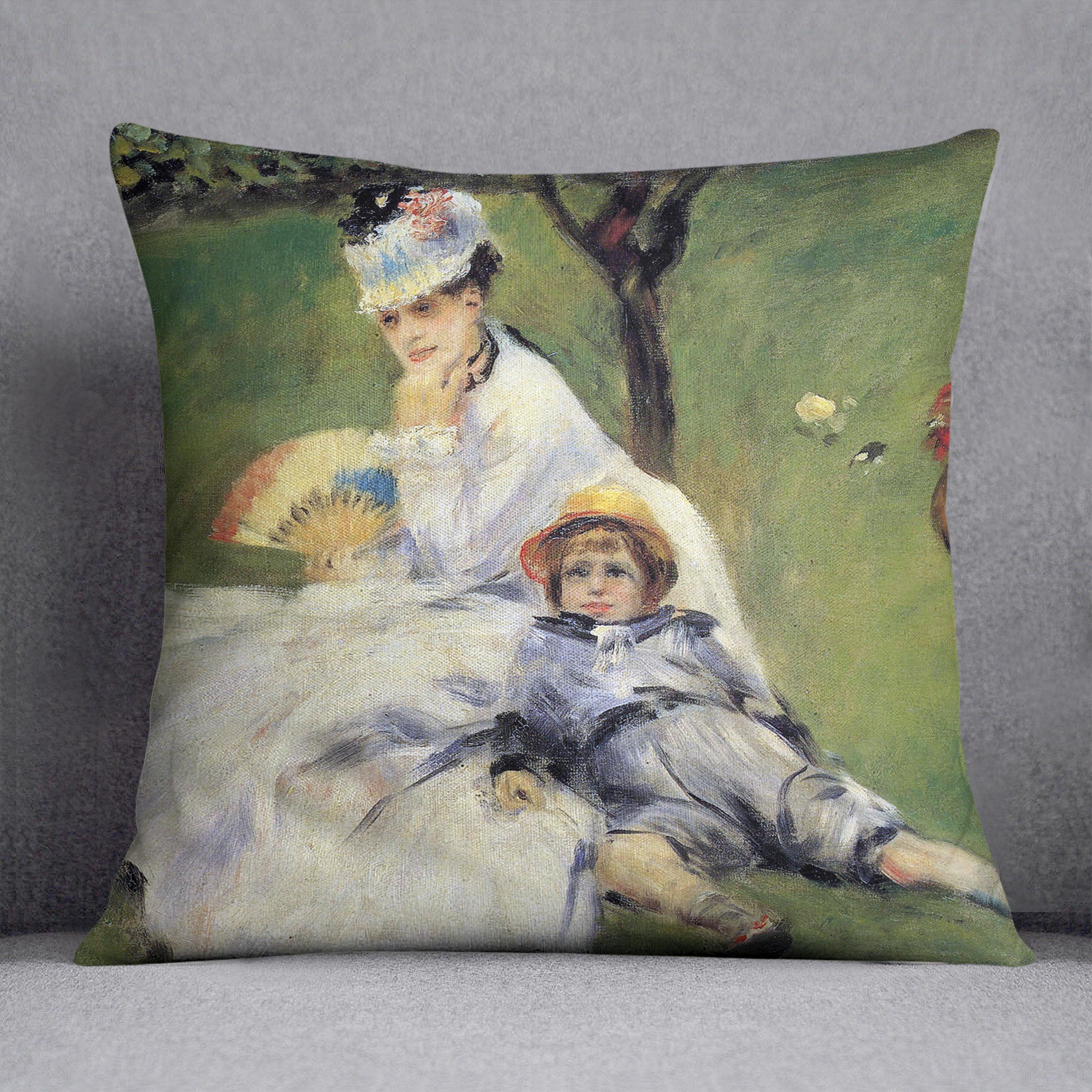 Camille Monet and her son Jean in the garden of Argenteuil by Renoir Cushion