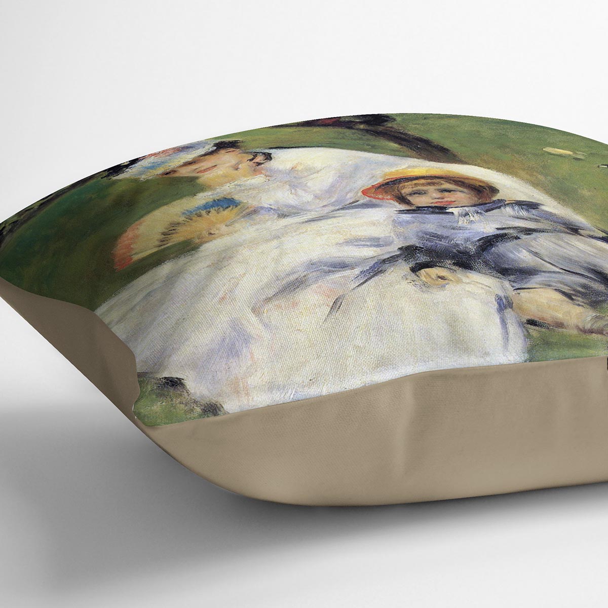 Camille Monet and her son Jean in the garden of Argenteuil by Renoir Cushion