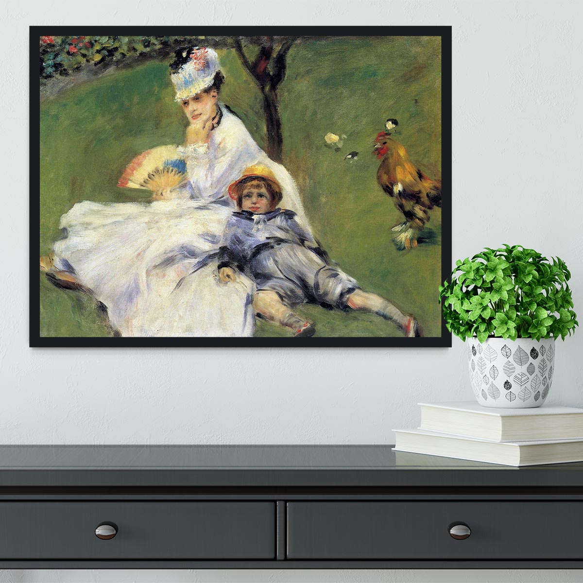 Camille Monet and her son Jean in the garden of Argenteuil by Renoir Framed Print - Canvas Art Rocks - 2