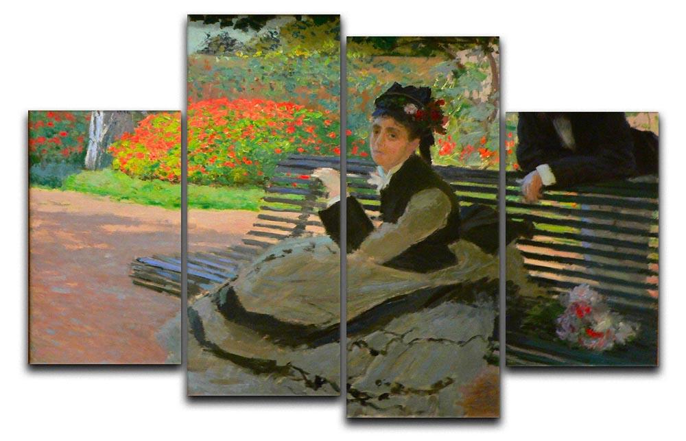 Camille Monet on a garden bench by Monet 4 Split Panel Canvas  - Canvas Art Rocks - 1