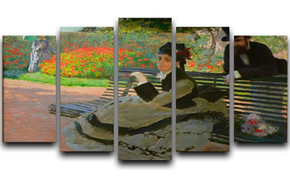 Camille Monet on a garden bench by Monet 5 Split Panel Canvas  - Canvas Art Rocks - 1