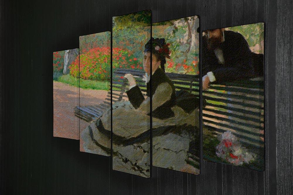 Camille Monet on a garden bench by Monet 5 Split Panel Canvas - Canvas Art Rocks - 2