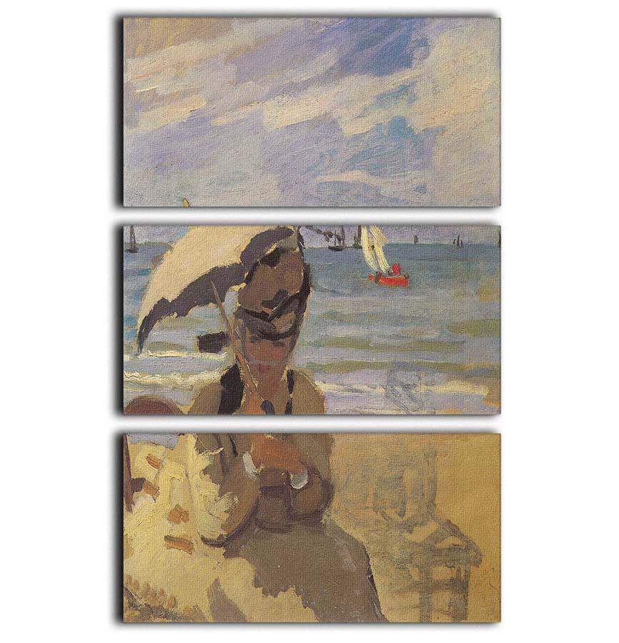 Camille Monet on the beach at Trouville by Monet 3 Split Panel Canvas Print - Canvas Art Rocks - 1