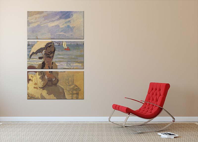 Camille Monet on the beach at Trouville by Monet 3 Split Panel Canvas Print - Canvas Art Rocks - 2