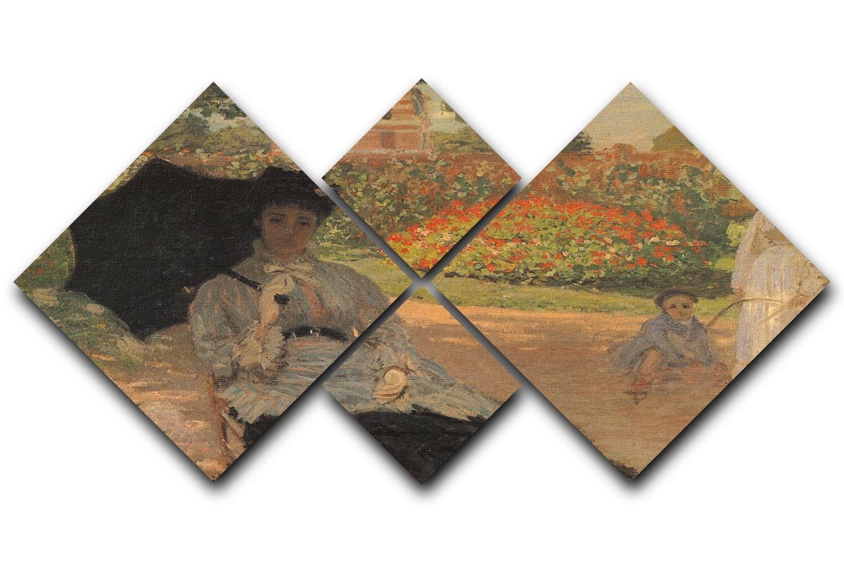 Camille in the garden with Jean and his nanny by Monet 4 Square Multi Panel Canvas  - Canvas Art Rocks - 1