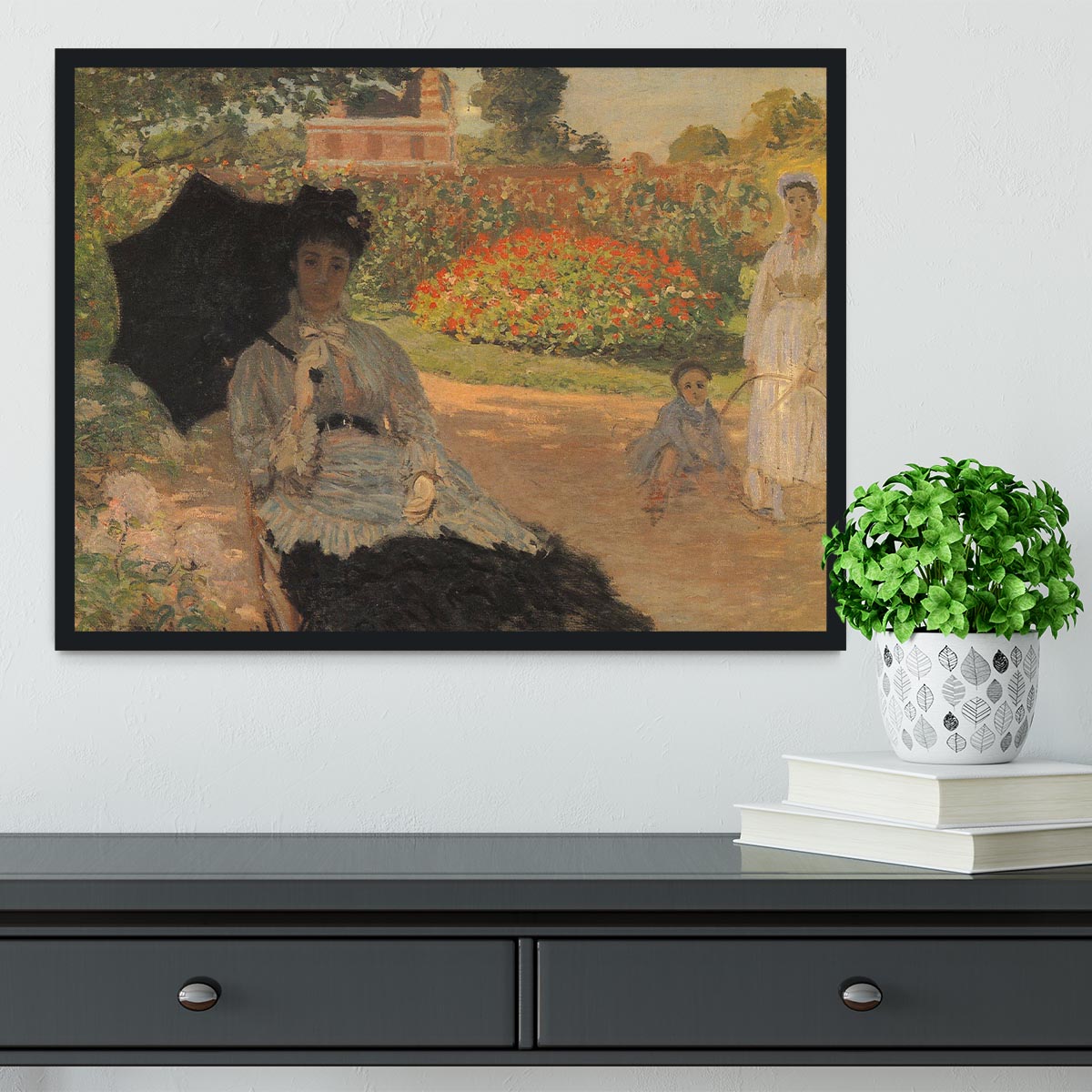 Camille in the garden with Jean and his nanny by Monet Framed Print - Canvas Art Rocks - 2