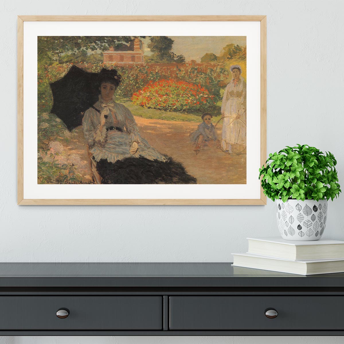 Camille in the garden with Jean and his nanny by Monet Framed Print - Canvas Art Rocks - 3