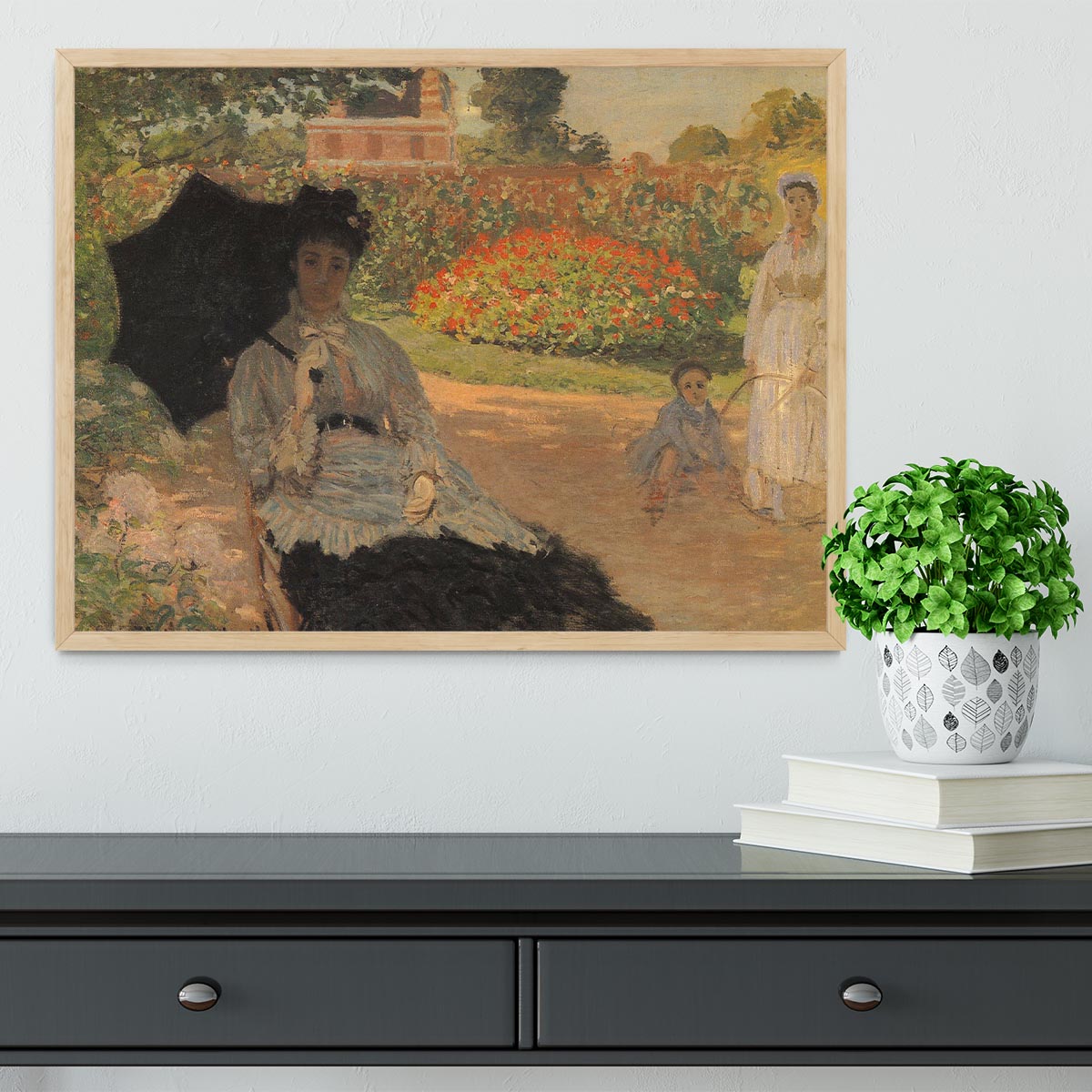 Camille in the garden with Jean and his nanny by Monet Framed Print - Canvas Art Rocks - 4