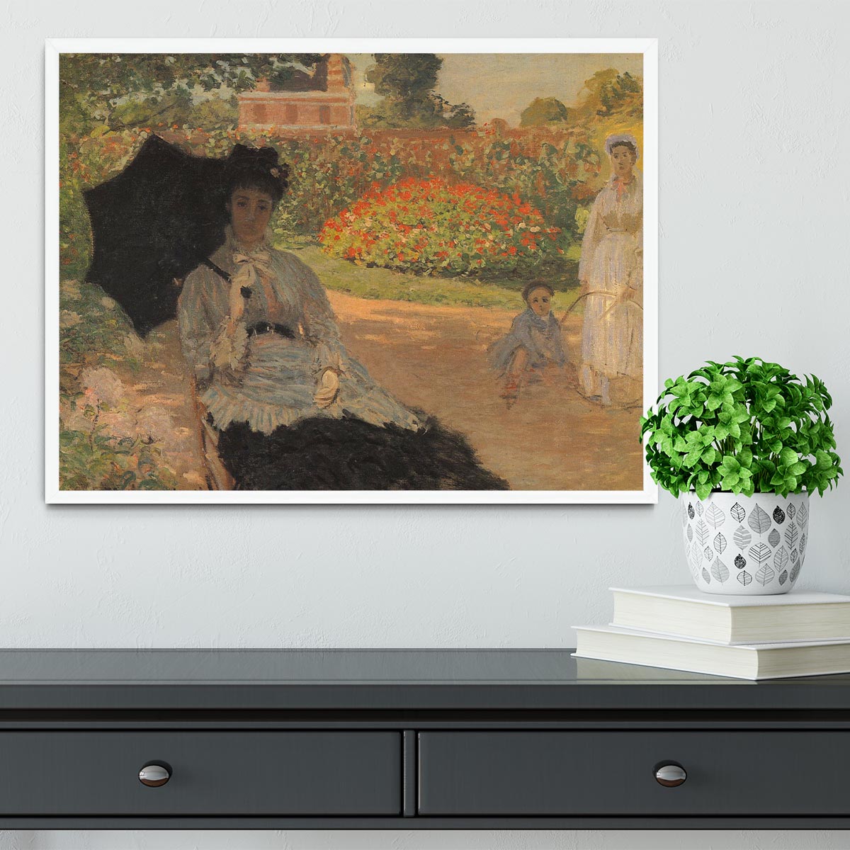 Camille in the garden with Jean and his nanny by Monet Framed Print - Canvas Art Rocks -6