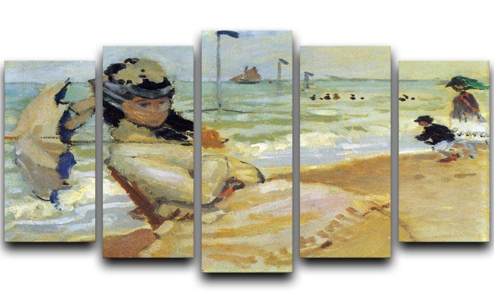 Camille on the beach at Trouville by Monet 5 Split Panel Canvas  - Canvas Art Rocks - 1