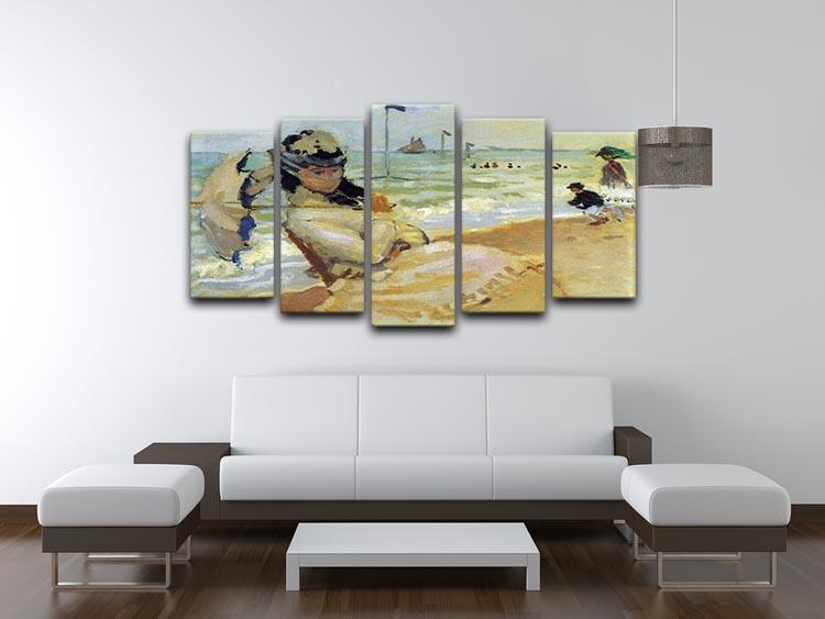 Camille on the beach at Trouville by Monet 5 Split Panel Canvas - Canvas Art Rocks - 3
