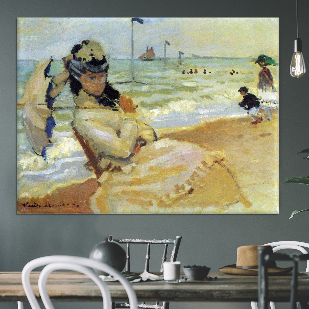 Camille on the beach at Trouville by Monet Canvas Print or Poster - Canvas Art Rocks - 3