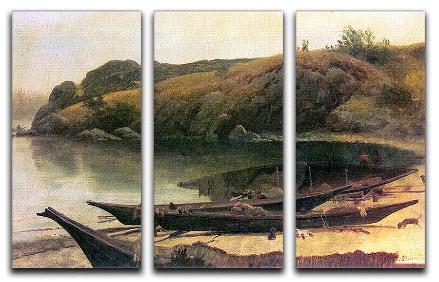 Canoes by Bierstadt 3 Split Panel Canvas Print - Canvas Art Rocks - 1