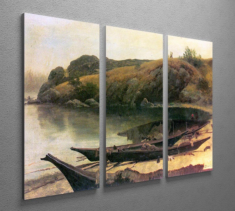 Canoes by Bierstadt 3 Split Panel Canvas Print - Canvas Art Rocks - 2