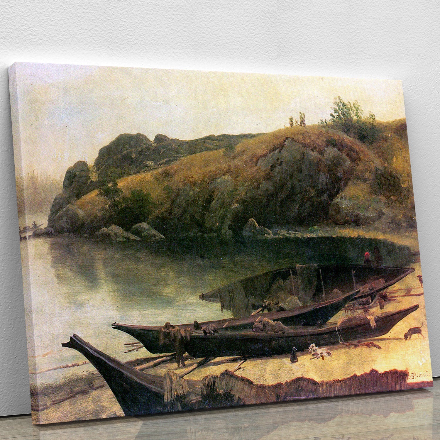 Canoes by Bierstadt Canvas Print or Poster - Canvas Art Rocks - 1