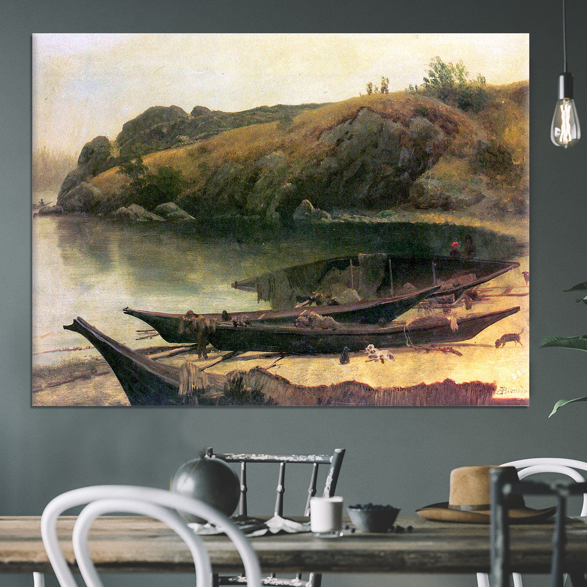 Canoes by Bierstadt Canvas Print or Poster - Canvas Art Rocks - 3