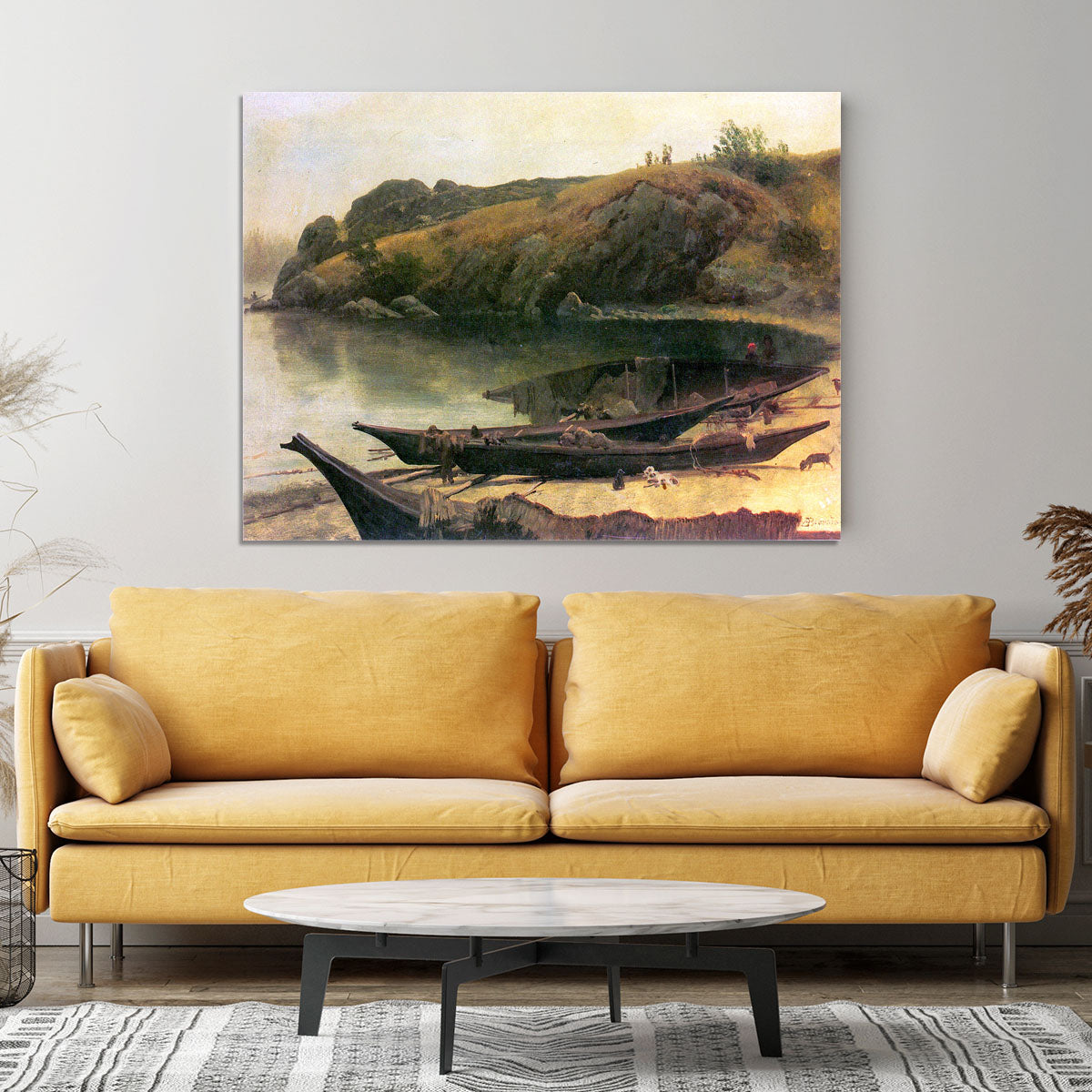 Canoes by Bierstadt Canvas Print or Poster - Canvas Art Rocks - 4