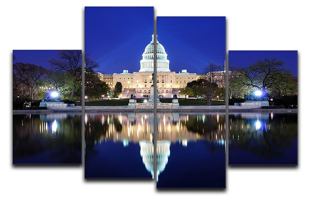 Capitol Hill Building at dusk with lake reflection 4 Split Panel Canvas  - Canvas Art Rocks - 1