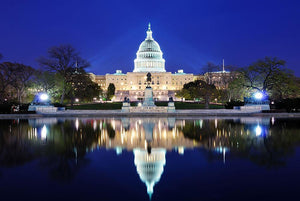 Capitol Hill Building at dusk with lake reflection Wall Mural Wallpaper - Canvas Art Rocks - 1