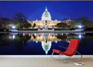 Capitol Hill Building at dusk with lake reflection Wall Mural Wallpaper - Canvas Art Rocks - 2