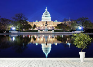 Capitol Hill Building at dusk with lake reflection Wall Mural Wallpaper - Canvas Art Rocks - 4