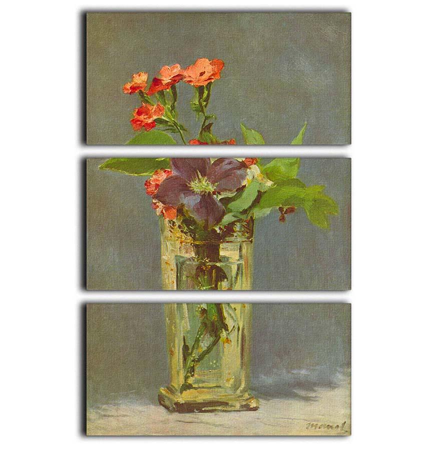 Carnations and Clematis in a Crystal Vase by Manet 3 Split Panel Canvas Print - Canvas Art Rocks - 1