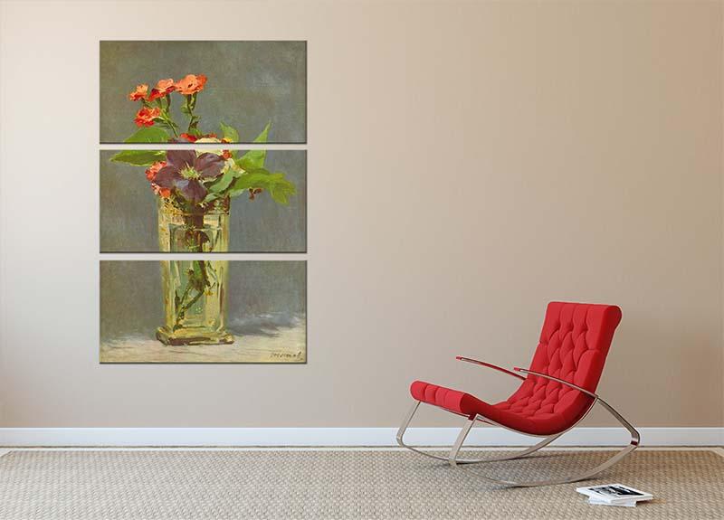 Carnations and Clematis in a Crystal Vase by Manet 3 Split Panel Canvas Print - Canvas Art Rocks - 2