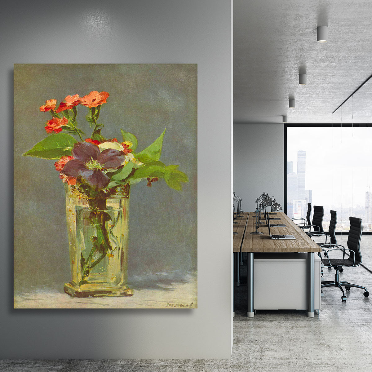 Carnations and Clematis in a Crystal Vase by Canvas Print or