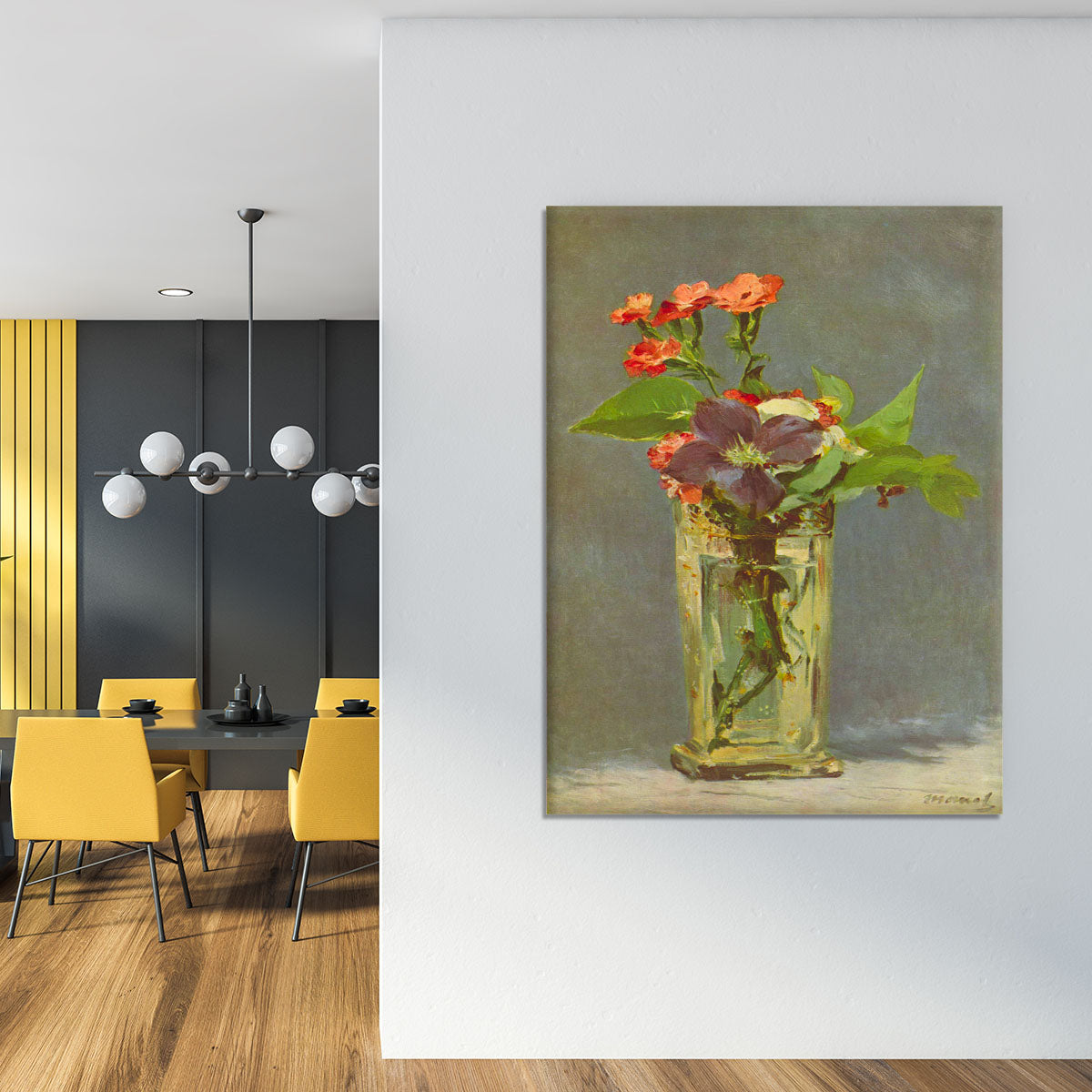 Carnations and Clematis in a Crystal Vase by Canvas Print or