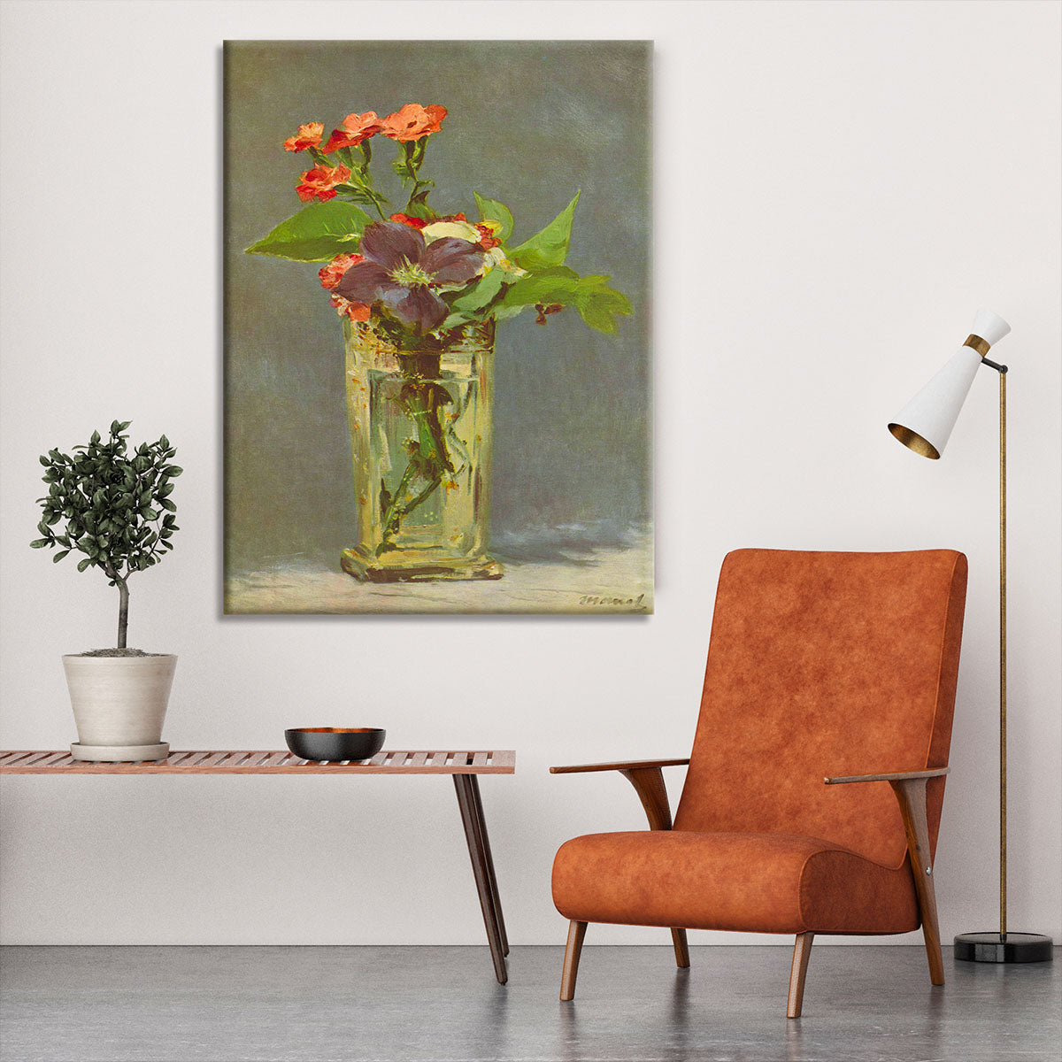 Carnations and Clematis in a Crystal Vase by Canvas Print or