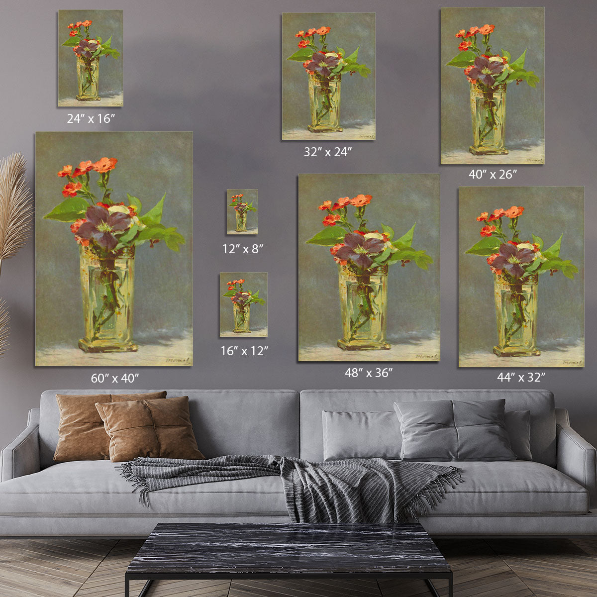 Carnations and Clematis in a Crystal Vase by Canvas Print or