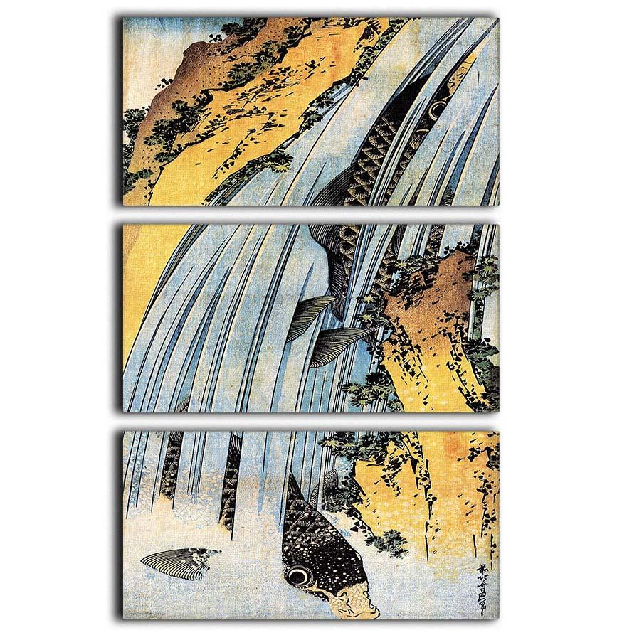 Carps ascending waterfall by Hokusai 3 Split Panel Canvas Print - Canvas Art Rocks - 1