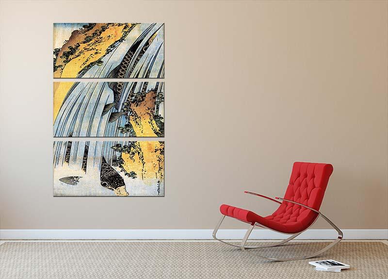 Carps ascending waterfall by Hokusai 3 Split Panel Canvas Print - Canvas Art Rocks - 2