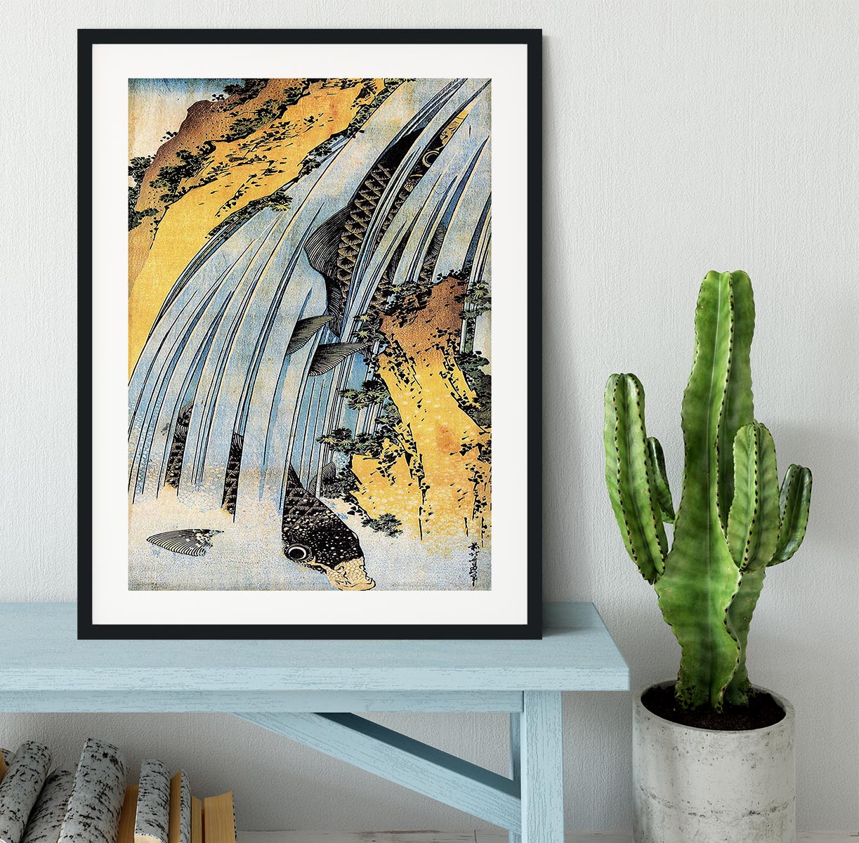 Carps ascending waterfall by Hokusai Framed Print - Canvas Art Rocks - 1