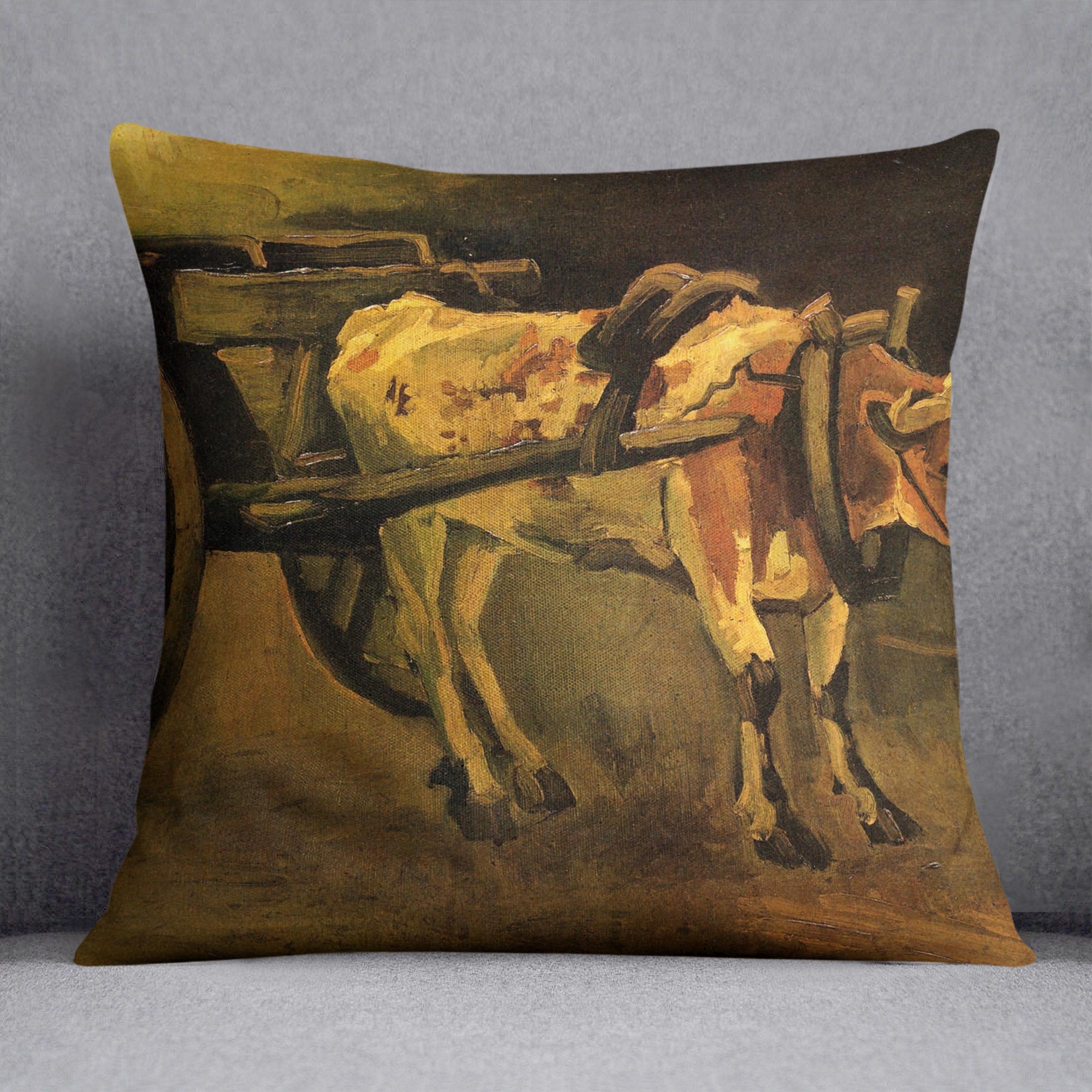 Cart with Red and White Ox by Van Gogh Cushion