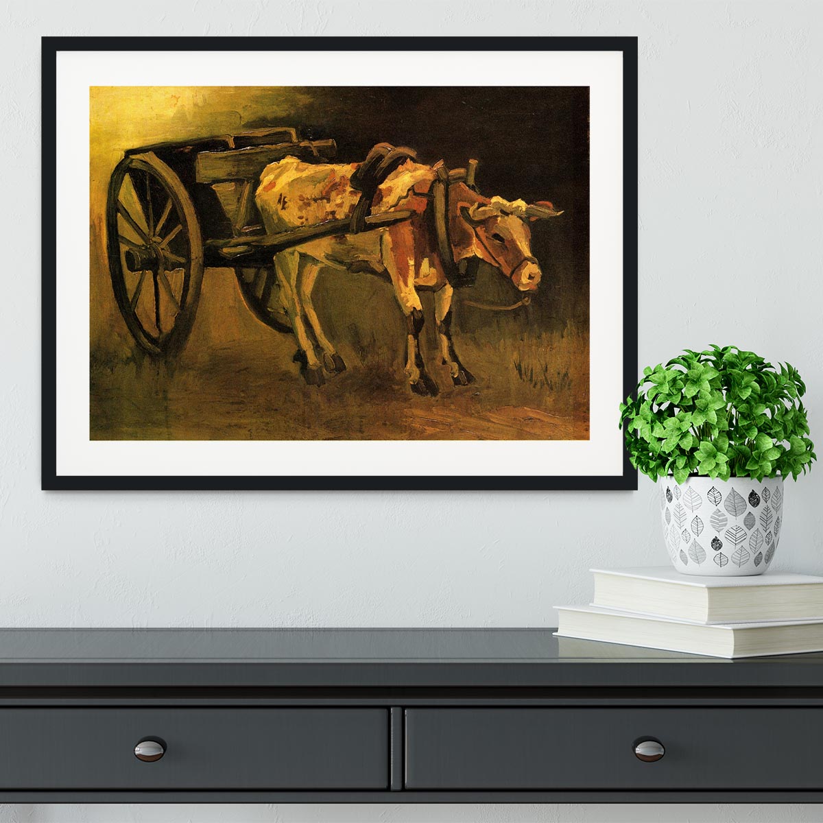 Cart with Red and White Ox by Van Gogh Framed Print - Canvas Art Rocks - 1