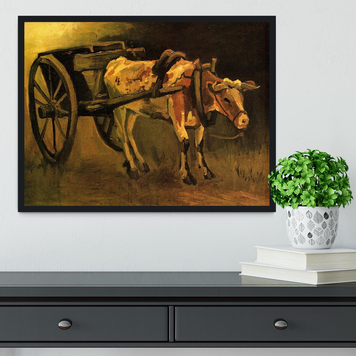 Cart with Red and White Ox by Van Gogh Framed Print - Canvas Art Rocks - 2