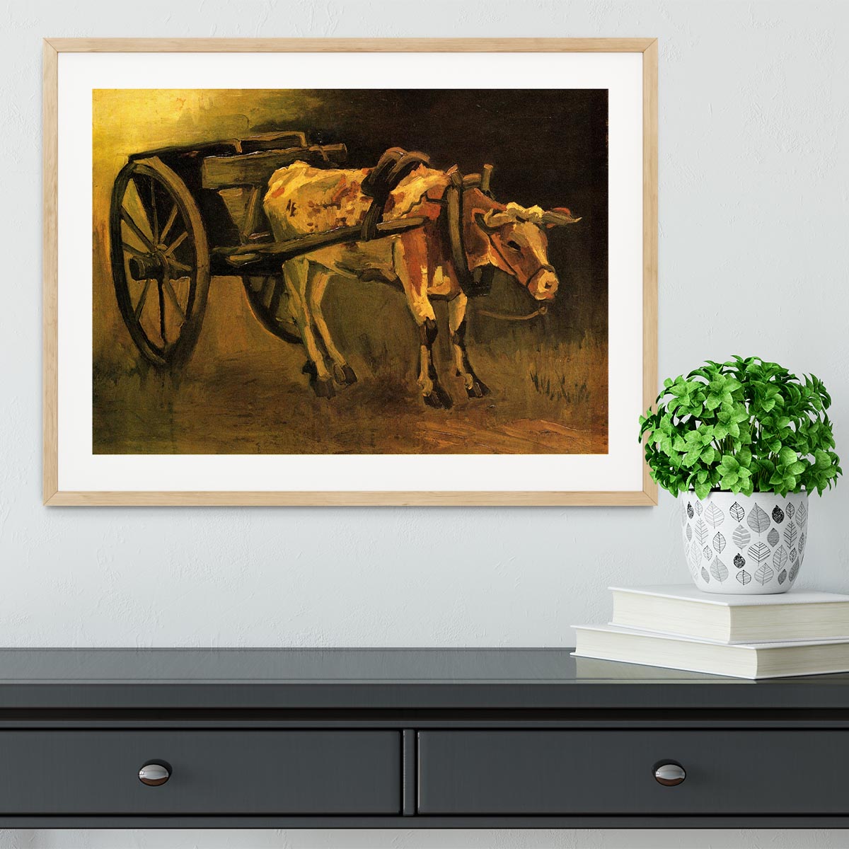 Cart with Red and White Ox by Van Gogh Framed Print - Canvas Art Rocks - 3