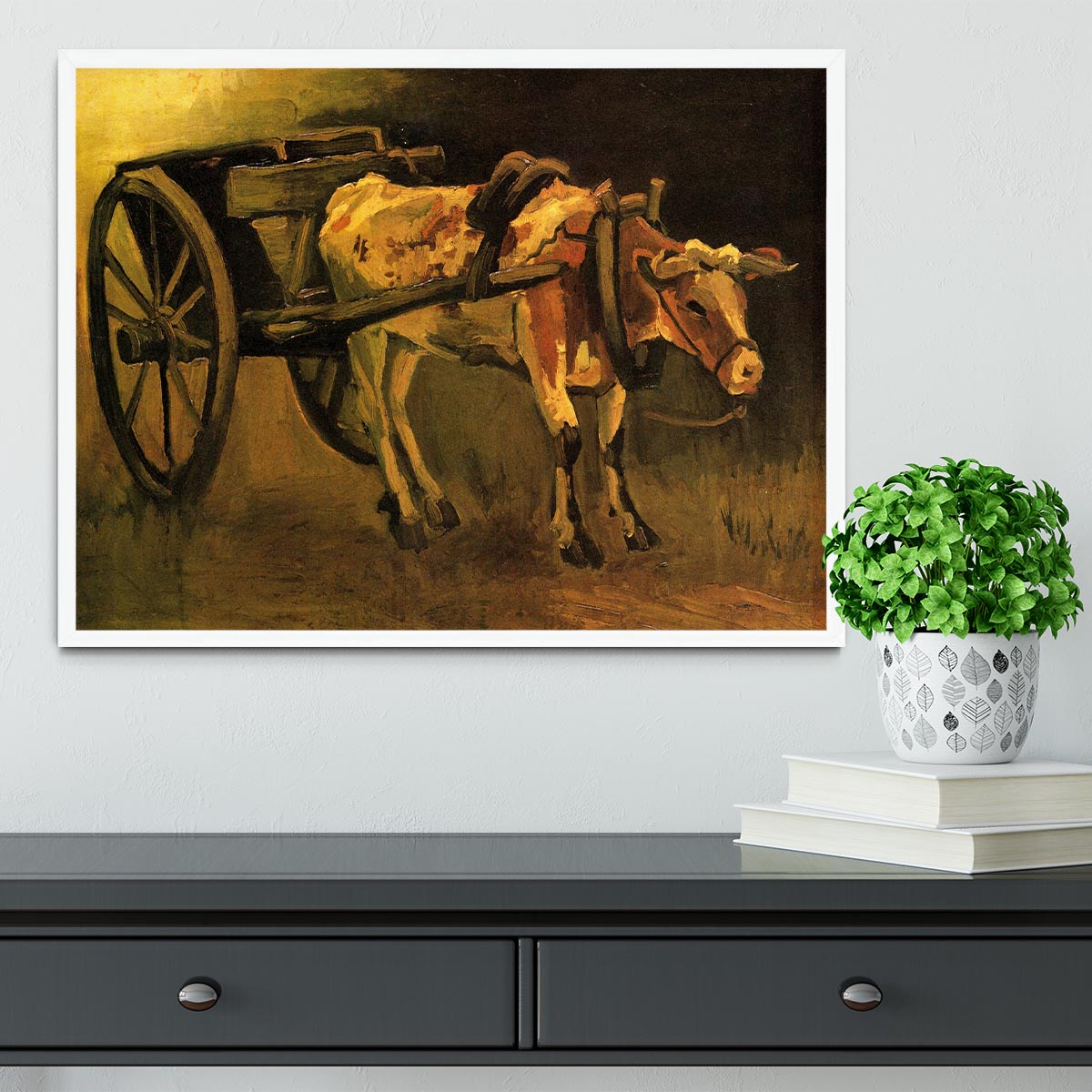 Cart with Red and White Ox by Van Gogh Framed Print - Canvas Art Rocks -6