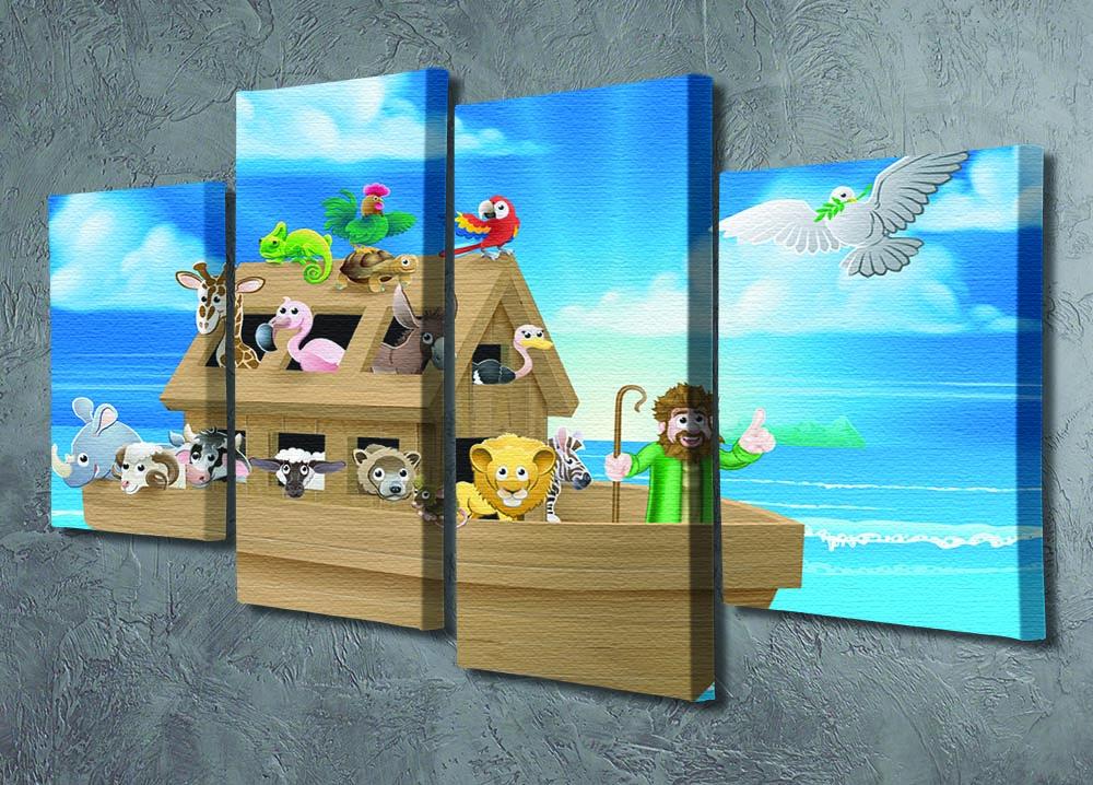 Cartoon childrens illustration of the Christian Bible story of Noah 4 Split Panel Canvas - Canvas Art Rocks - 2