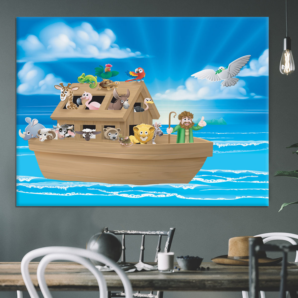 Cartoon childrens illustration of the Christian Bible story of Noah Canvas Print or Poster - Canvas Art Rocks - 3